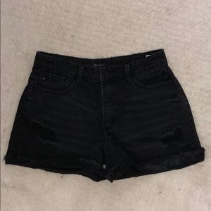distressed black jean shorts